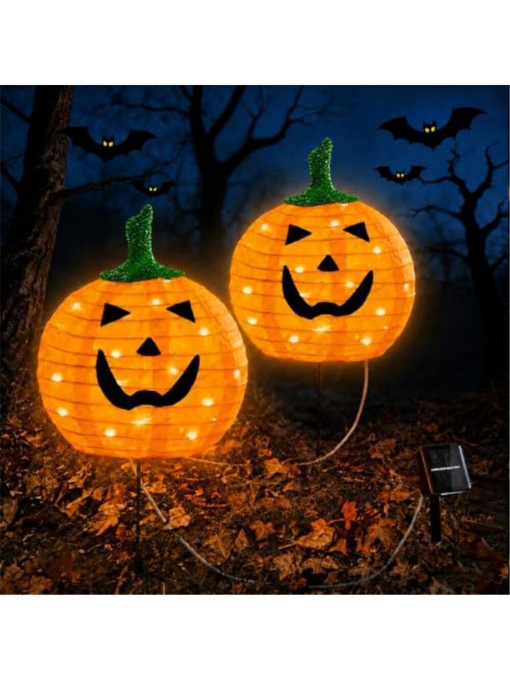 Solar Halloween Pumpkin Lights, 2 Pack Outdoor Pathway Stake Lights